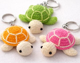 Patrón de llavero de tortuga de ganchillo, tutorial para colgante de bolso amigurumi (descarga digital)