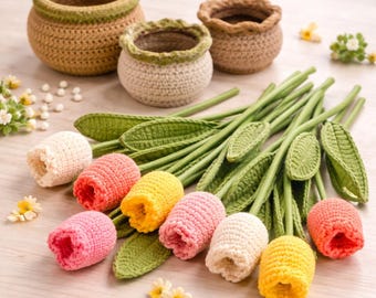 Crochet Tulip Flower Pot Pattern, Amigurumi PDF, Beginner Friendly Decor (Digital Download)