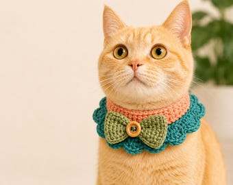 Patrón de collar de ganchillo para gato en PDF / Tutorial fácil para principiantes / Collar ajustable para gatitos / Accesorio adorable para mascotas hecho a mano