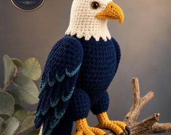 Patrón de águila calva a crochet en PDF, tutorial de águila amigurumi, crochet de ave realista, descarga instantánea, juguete hecho a mano para hacer tú mismo