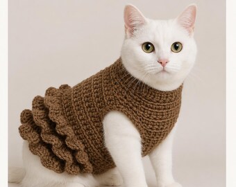 Patrón de vestido de ganchillo de lujo para gatos en PDF / Tutorial fácil para principiantes para tejer un suéter para mascotas / Lindo atuendo hecho a mano para gatitos / Descarga instantánea para Etsy