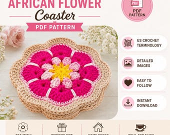 Patrón de posavasos de flores a crochet en PDF / Juego de posavasos fácil para principiantes / Tutorial de posavasos florales a crochet / Descarga instantánea en PDF (inglés)