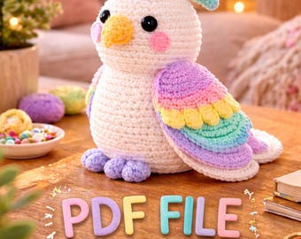 Cacatúa arcoíris pastel – Patrón PDF de amigurumi a crochet con guía en inglés