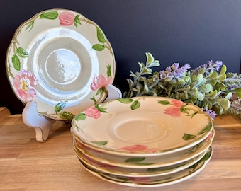 Franciscan Desert Rose Saucers Set of 5 | Made in California | Vintage 1940s-60s Floral Plates | Cottagecore Tea Party Dishware