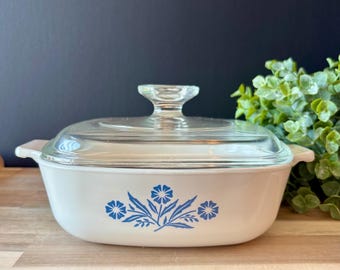 RARE CorningWare Blue Cornflower • 1 Qt Casserole Dish • Early 1958-1961 Embossed Starburst Backstamp • Pyrex A-7-C Lid • Collector Piece