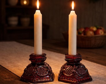 Vintage Avon Cape Cod Ruby Red Glass Candlestick Holders | Set of 2 | 1876 Pattern | Cottagecore Farmhouse Decor