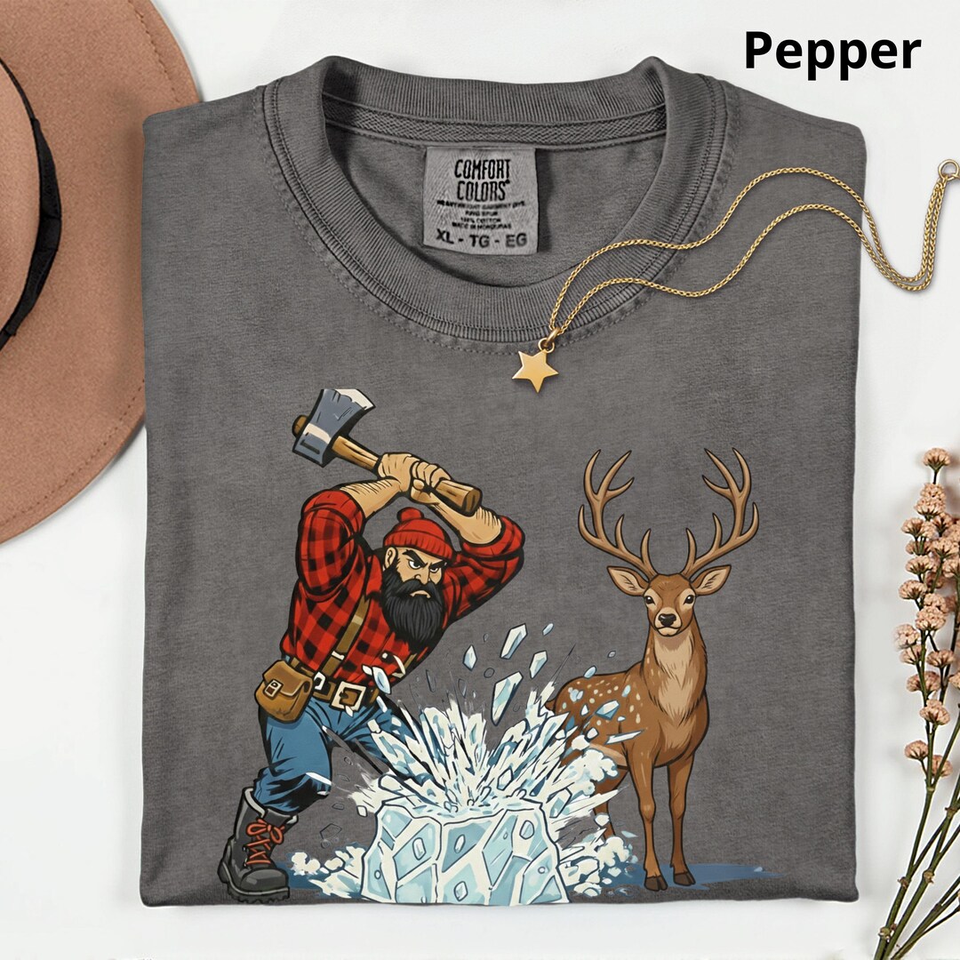 Ax Shurt Funny Lumberjack Breaking Ice Shirt, Ice Fishing Humor Tee, Bearded ...
