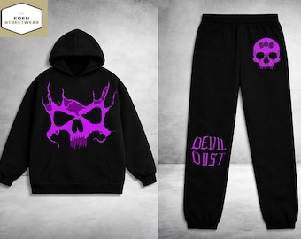Unique Skull Devil Dust Purple Black Pullover Tracksuits - Streetwear Hoodie Sweatpants