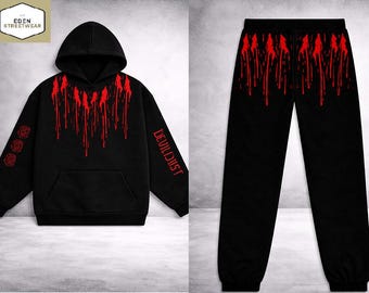 Blood Dripped Devil Dust 666 Black Unisex Tracksuits - Hoodie Sweatpants