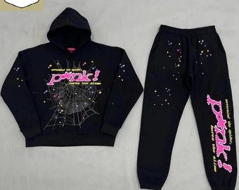 Spider Web Colorful Black Streetwear Tracksuits - Unisex Hoodie Sweatpants