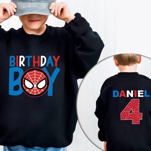 Spidey Birthday Sweatshirt, Custom Name Age, Video Game Theme Party Hoodie image 1