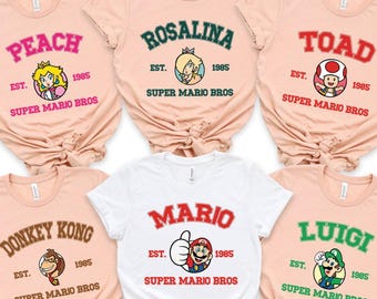 Super Mario Bros Retro Family Matching Shirt, Mario Luigi Peach Yoshi Shirt, Super Mario Shirt, Mario Nintendo Shirt, Gamer Family Mario Tee