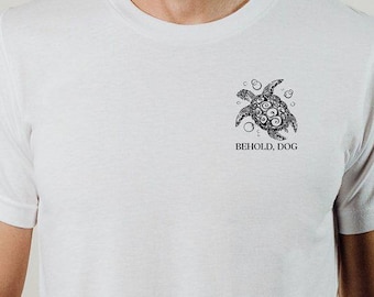 Turtle Dog Pocket Shirt, Minimalist Sea Turtle Graphic Tee