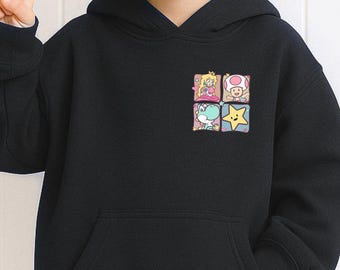 Kids Super Mario Princess Hoodie, Minimalist Birthday Video Game Sweatshirt