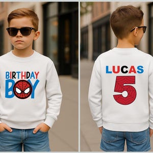 Spidey Birthday Sweatshirt, Custom Name Age, Video Game Theme Party Hoodie image 2