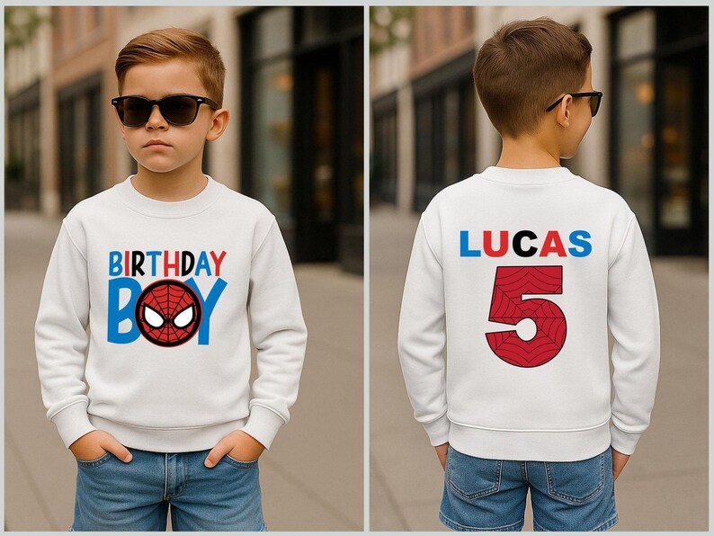 Spidey Birthday Sweatshirt, Custom Name Age, Video Game Theme Party Hoodie image 2