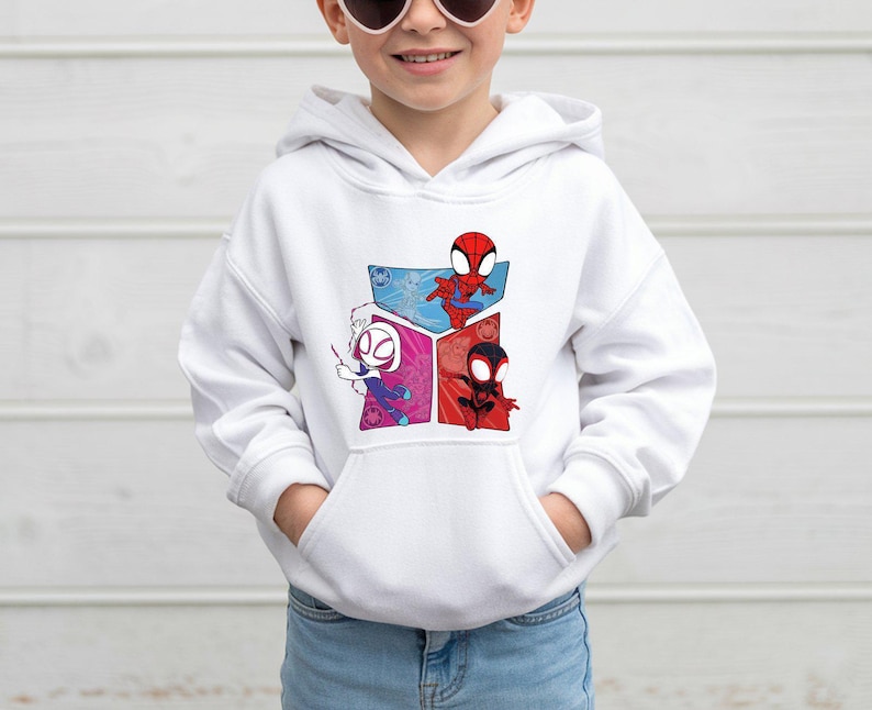 Vintage Spidey and Amazing Friends Retro Hoodie, Family Birthday Spidey Hoodie, Spidey Mom Hoodie, Spidey Reunion Hoodie, Heroes Foes Hoodie image 1