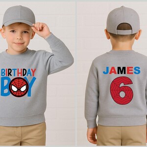 Spidey Birthday Sweatshirt, Custom Name Age, Video Game Theme Party Hoodie image 3