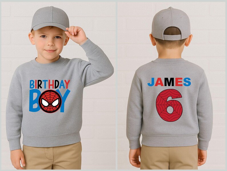 Spidey Birthday Sweatshirt, Custom Name Age, Video Game Theme Party Hoodie image 3