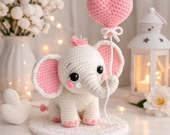Schema per uncinetto a forma di elefante, schema PDF per amigurumi di un elefante carino, idea regalo per bambini, schema per uncinetto di un peluche per neonati, giocattolo all'uncinetto a forma di animale della foresta