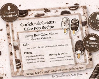 Kekse und Sahne Kuchen Pop Box Kuchen Rezept Druckbare PDF Anfängerfreundlicher Sofort-Download