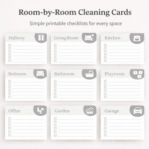 Easy to Use Room Cleaning Checklist Cards - Instant Digital Download - Editable in Canva App