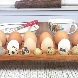 Handmade Wooden Stackable Chicken and Quail Egg Holder Cherry Wood Kitchen Storage and Organization