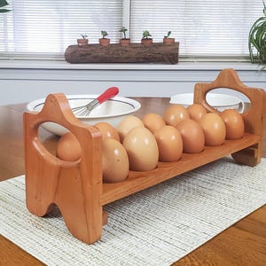 Handmade Wooden Cherry Stackable Chicken Egg Holder Kitchen Storage and Organization