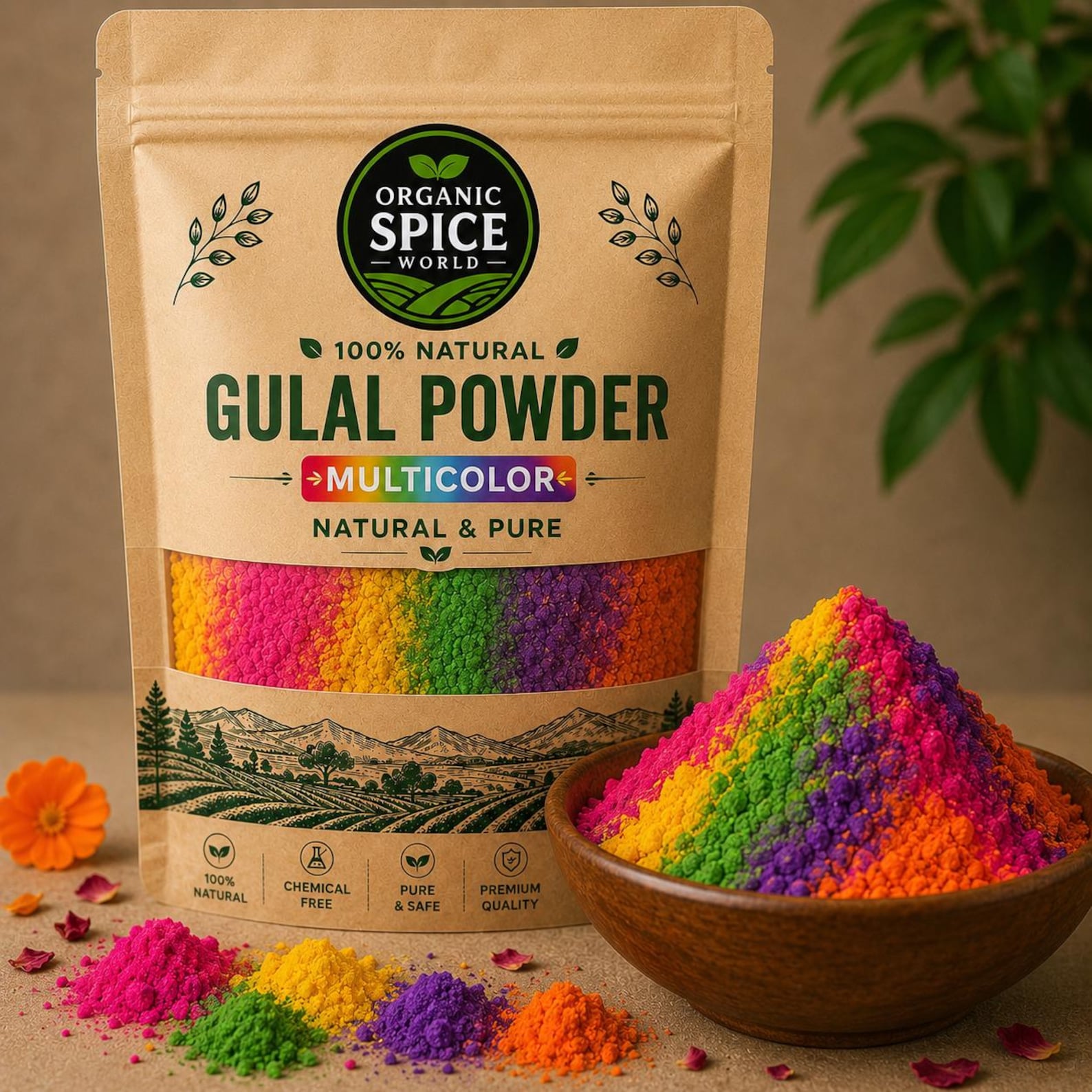 Organic Spice World Multicolor Gulal Powder | Holi Festival Colors (100% Natural)
