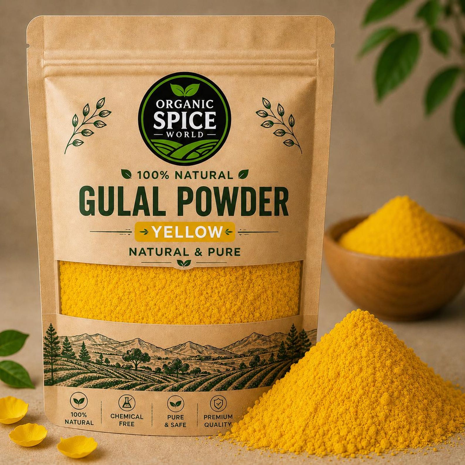 Organic Yellow Gulal Powder | Holi Festival Color (100% Natural)