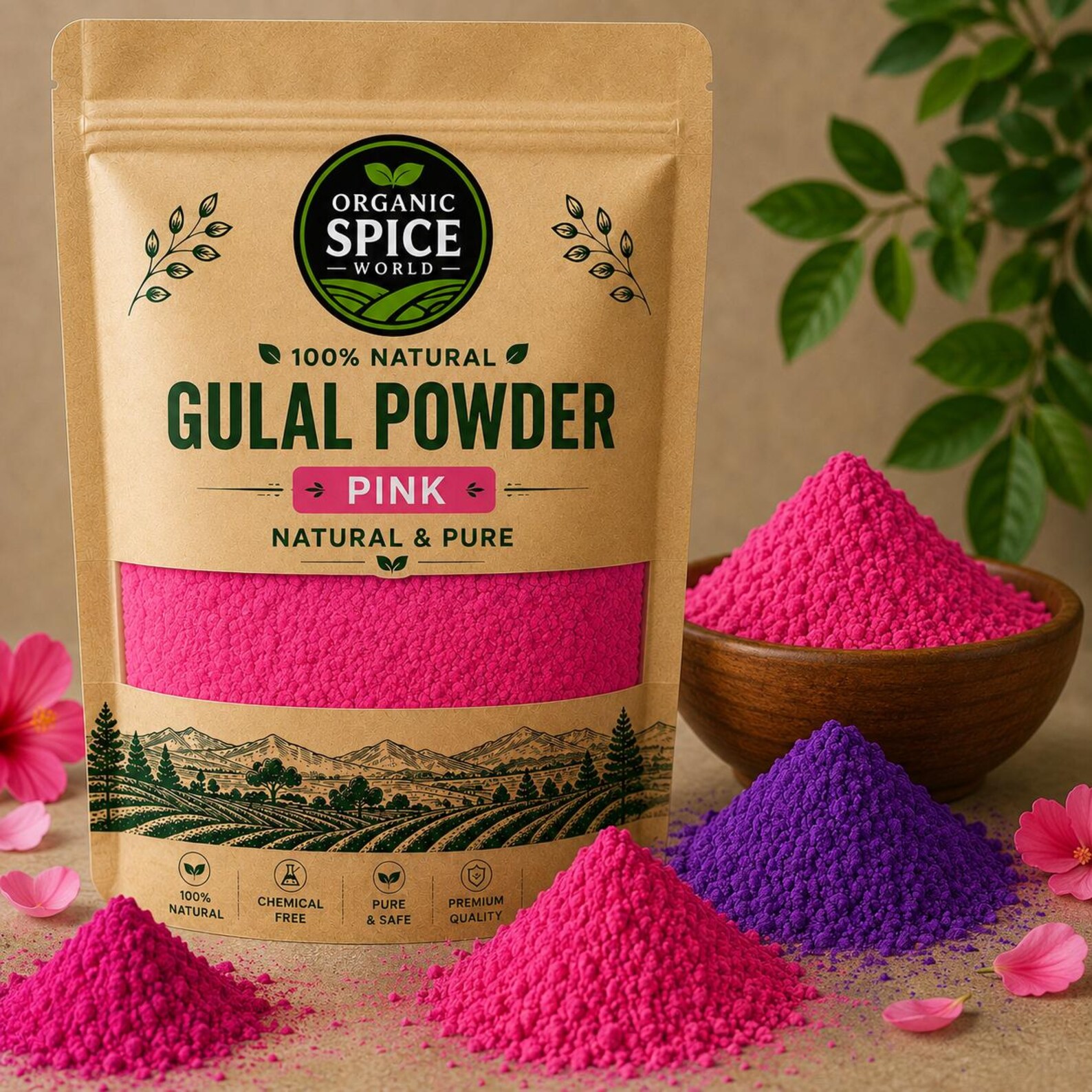 Pink Herbal Gulal Powder | Organic Holi Festival Color (100% Natural)
