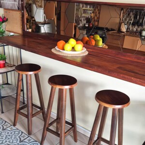 Handcrafted Wooden Bar Stool, 80cm 32" Extra Tall Seat, Rustic Pub Decor
