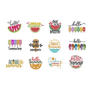 Disegno per ricamo estivo, Hello Summer Sweet Summer File per ricamo a macchina / Set di motivi per spiaggia e vacanze / 7 misure / Download immediato