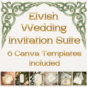 Elvish Wedding Invitation Suite – 6 Canva Templates - Editable Fantasy Stationery