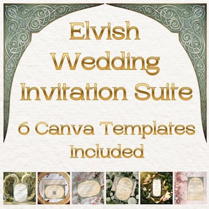 Elvish Wedding Invitation Suite – 6 Canva Templates - Enchanted Forest Celtic