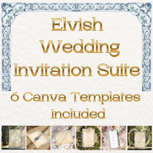 Elvish Wedding Invitation Suite – 6 Canva Templates - Blue & Silver Fantasy Set