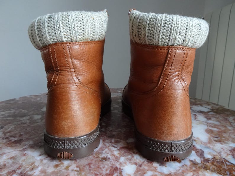Palladium, vintage höga skor i kamelfärgat läder bild 3