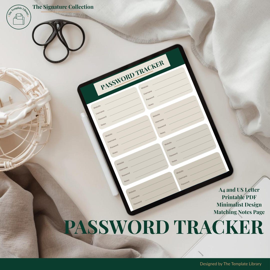 Password Tracker Printable | Minimal Login Organizer Page | A4 & US ...