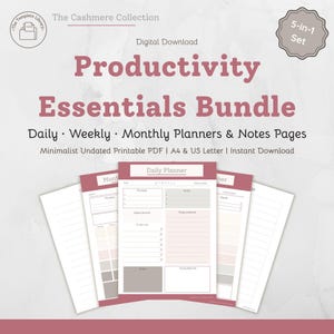 Planificador imprimible de elementos esenciales de productividad / Planificador diario, semanal y mensual en PDF / Formatos A4 y carta (EE. UU.) / Descarga digital / Colección Cashmere