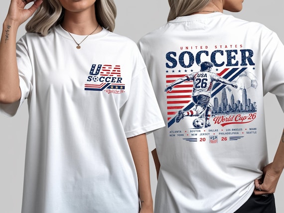 USA 2026 Soccer World Cup Vintage Sports Tee, Front/Back Print Game Day Shirt for Fans & Families