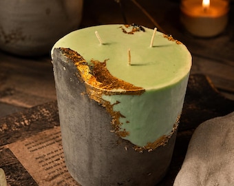 Unique Soy Wax Candle, Handmade Statement Candle, Green Gold Home Decor