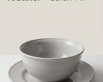 Vintage Hazel-Atlas Ovide Platonite Gray Cereal Bowl and Saucer Set