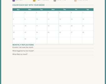 Registro mensual de estado de ánimo imprimible / Registro de conciencia emocional (descarga digital)