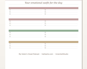 Imprimible de bienestar emocional / Hoja de trabajo diaria para la mentalidad / Página de diario de autorreflexión / Descarga instantánea en PDF / Impresión para el trabajo interior / Mi armario