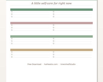 Lista de verificación de autocuidado imprimible / Hoja de trabajo para restablecer el bienestar (descarga instantánea en PDF)