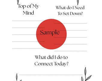 日曜日に準備する週ごとの振り返りジャーナルページ｜印刷可能なマインドフルネスワークシート｜植物の線画｜PDF即時ダウンロード