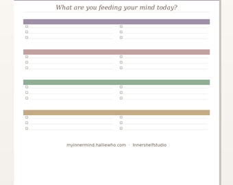 Hoja de trabajo de atención plena / Indicaciones para el diario de bienestar mental diario (Descarga en PDF)