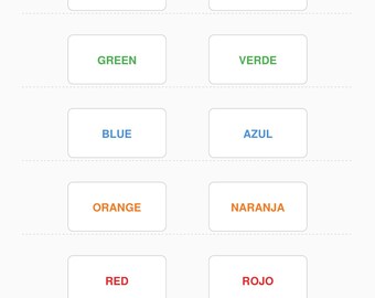 バイリンガルカラーマッチングゲーム（印刷可能）｜スペイン語・英語学習｜色認識｜幼児向けホームスクーリングアクティビティ｜幼児用フラッシュカード