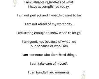 Lámina con afirmaciones "Yo soy" / Arte mural de amor propio positivo (descarga digital)