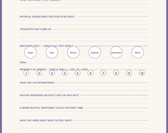 Página del diario de desencadenantes del estrés / Hoja de trabajo de terapia cognitivo-conductual (descarga digital)